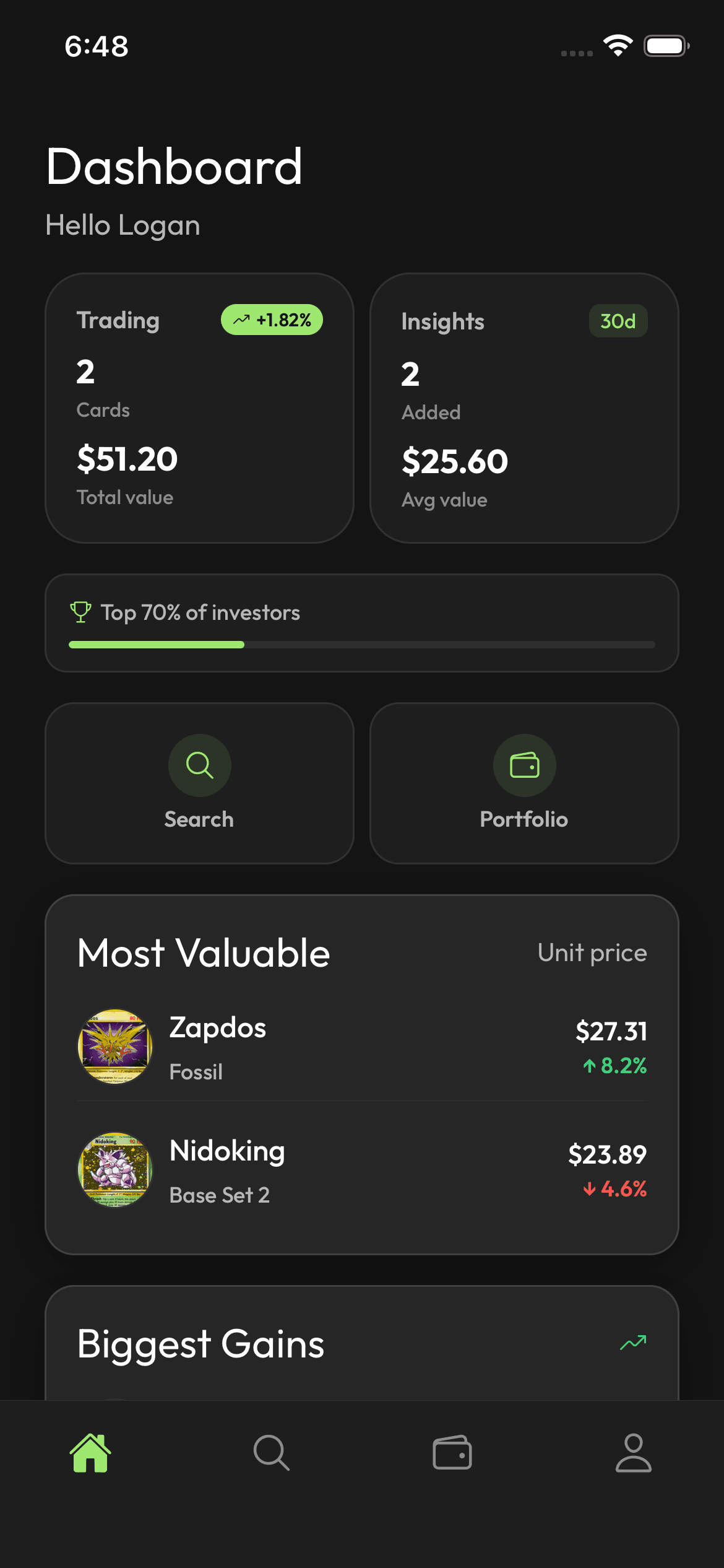 Stakd dashboard screen