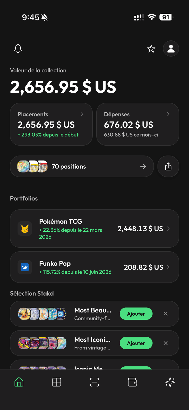 Accueil de l'app Stakd